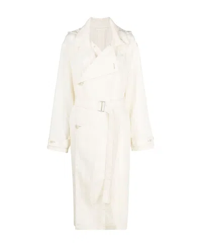 Lemaire Double-breasted Hooded Trench Coat In White