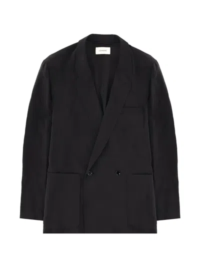 Lemaire Silk Double Breasted Blazer Jacket In Black