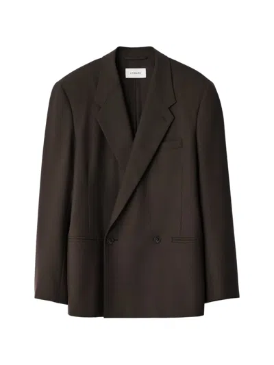 Lemaire Double-breasted Jacket In Tropical Wool Blend In Multi