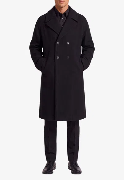 Lemaire Double-breasted Long Coat In Black