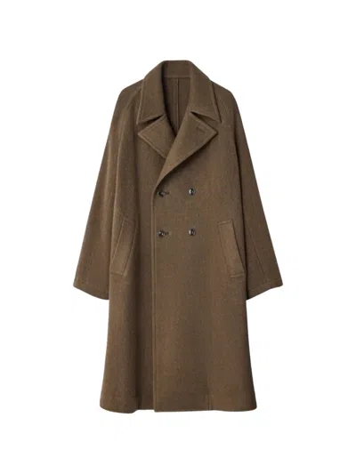 Lemaire Double-breasted Coat In Felted Wool And Alpaca Blend In Brown