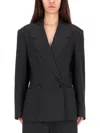Lemaire Grey Polyester-blend Oversized Double-breasted Blazer In Black