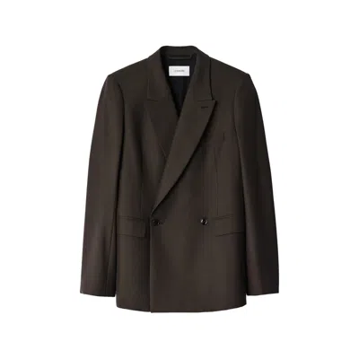 Lemaire Double-breasted Tailored Jacket In Tropical Wool Blend In Brown