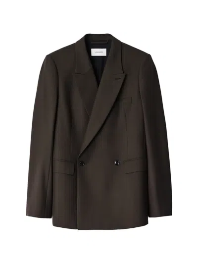 Lemaire Double-breasted Tailored Jacket In Tropical Wool Blend In Green