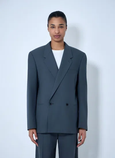 Lemaire Double-breasted Wool Suit Blazer In Blue