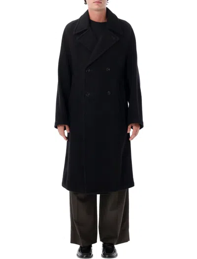 Lemaire Double-breasted Wool-blend Overcoat In Black
