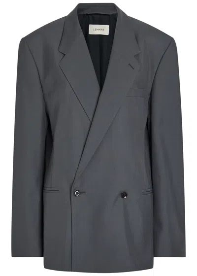 Lemaire Double-breasted Woven Blazer In Gray