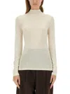 Lemaire Long-sleeved Top With Semi-sheer Texture And Draped Back Detail In Neutral