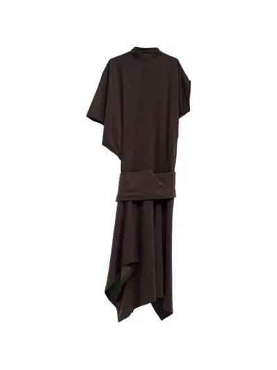 Lemaire Draped Asymmetric Dress In Brown