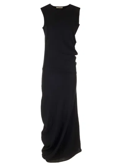 Lemaire Draped Crepe Sleeveless Maxi Dress In Black