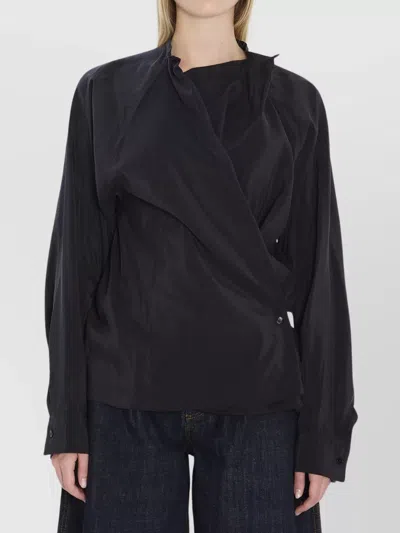 Lemaire Draped Crewneck Top Featuring Pleats In Black