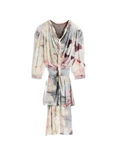 Lemaire Draped Floral Print Dress In Multi