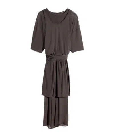 Lemaire Draped Mesh Double Layer Dress In Brown