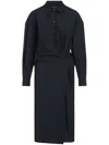 Lemaire Black Straight Collar Twisted Midi Dress In Black
