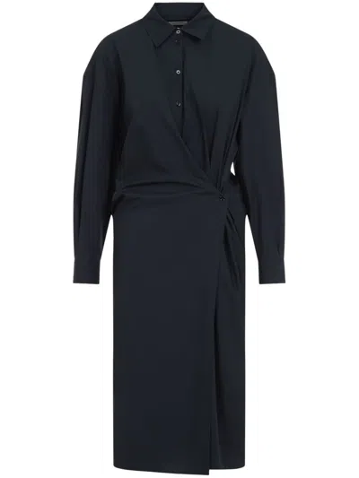 Lemaire Black Straight Collar Twisted Midi Dress