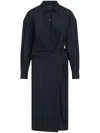 Lemaire Black Straight Collar Twisted Midi Dress In Black
