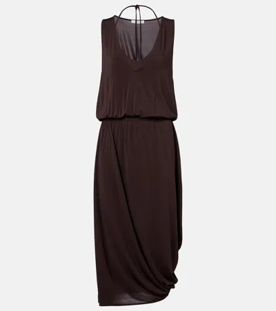 Lemaire Draped Sleeveless Dress Elastic Waist V Neck In Burgundy