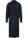 Lemaire Black Straight Collar Twisted Midi Dress In Jet Black