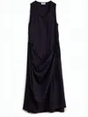 Lemaire Draped Midi Dress With Side Tie Details In Black