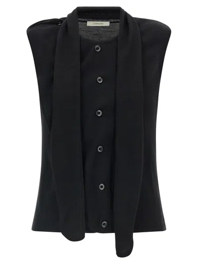 Lemaire Deconstructed Wool Knit Vest In Blue