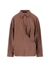 Lemaire Straight Collar Twisted Cotton Shirt In Brown