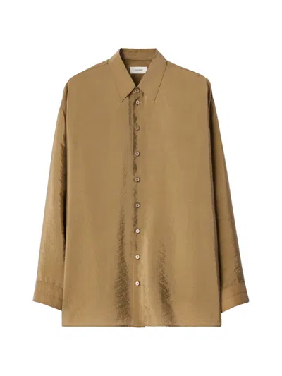 Lemaire Draped Shirt In Shiny Cupro In Brown