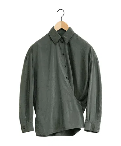 Lemaire Draped Silk Blend Shirt In Black