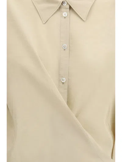 Lemaire Draped Silk Shirt In Beige