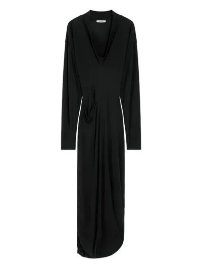 Lemaire Draped V-neck Dress In Black