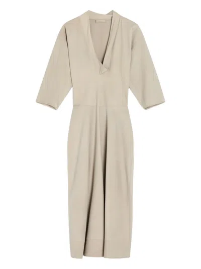 Lemaire Draped V-neck Midi Dress In Neutral