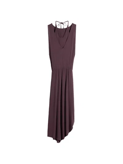 Lemaire Draped V-neck Midi Dress In Brown