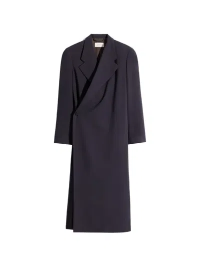 Lemaire Draped Wrap Coat In Blue