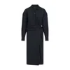 Lemaire Black Straight Collar Twisted Midi Dress In Black