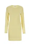 Lemaire Crew Neck Cotton Dress With Long Sleeves In Yellow