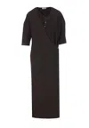 Lemaire Cotton Long Dress Side Slits In Brown