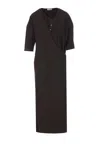 Lemaire Cotton Long Dress Side Slits In Brown