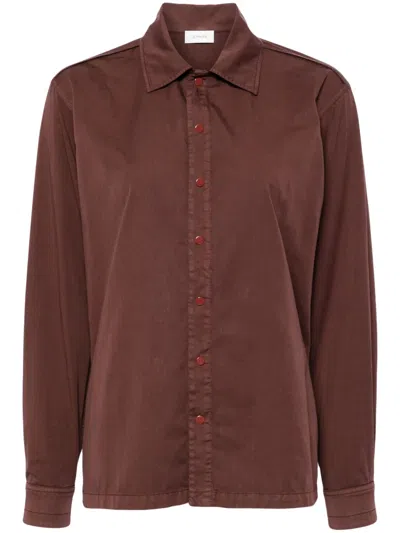 Lemaire Poplin Cotton Shirt With Snap Buttons In Brown