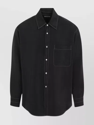 Lemaire Easy Shirt Stitched Contrast In Blu