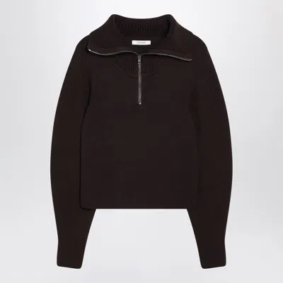 LEMAIRE LEMAIRE EGGPLANT ZIP-UP SWEATER