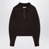 Lemaire Eggplant Zip-up Sweater In Brown
