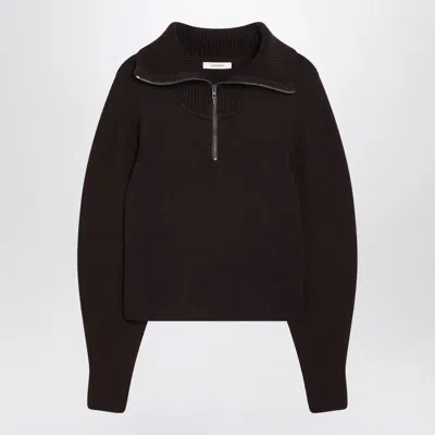 Lemaire Eggplant Zip-up Sweater In Brown