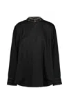 Lemaire Metal Embellished Asymmetric Button Detail Top In Black