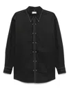 Lemaire Black Cotton Satin Embellished Metal Shirt In Black