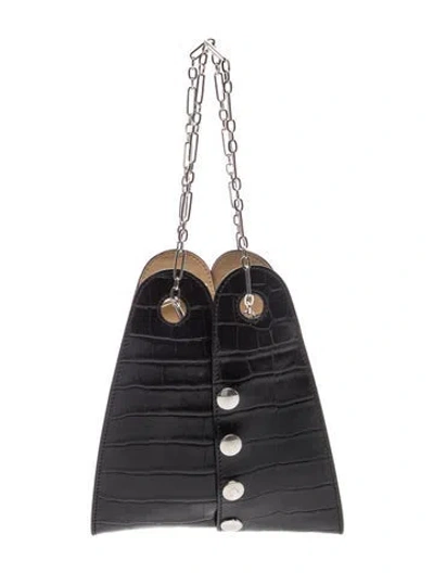 Pre-owned Lemaire Embossed Leather Asymmetrical Snap Medium In Black