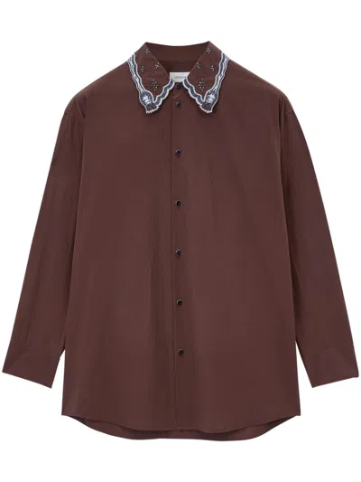 Lemaire Embroidered Collar Shirt In Brown