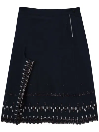 Lemaire Embroidered Crepe Skirt With Slit Black