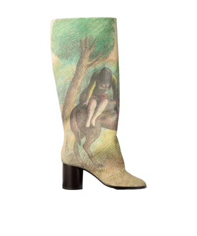 Lemaire En Arriere  Crease Sleeve Boots In Cotton Canvas In Multi