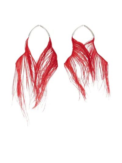 Lemaire Feather-embellished Earrings In Brown