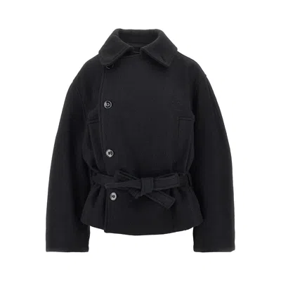 Lemaire Felt Short Wrap Coat In Black