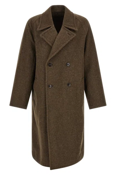 Lemaire Felted Alpaca Blend Double-breasted Coat In Brown